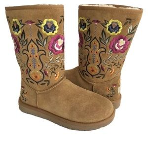 UGG Australia Juliette Boots Floral Embroidery Suede Chestnut Womens Size 8